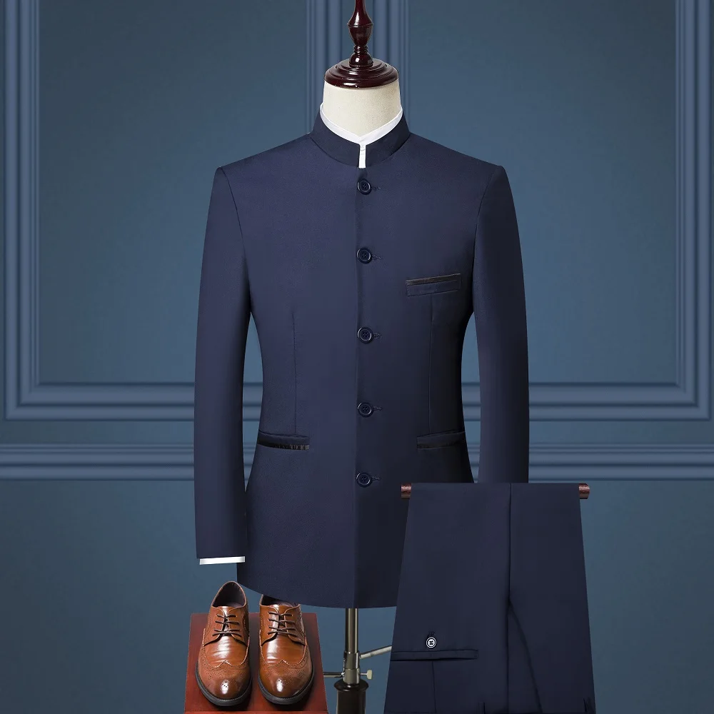 Мужской костюм, комплект из 3 предметов, туника с воротником-стойкой, пиджак+ штаны+ жилет, Свадебный мужской костюм, пиджак, M-4XL