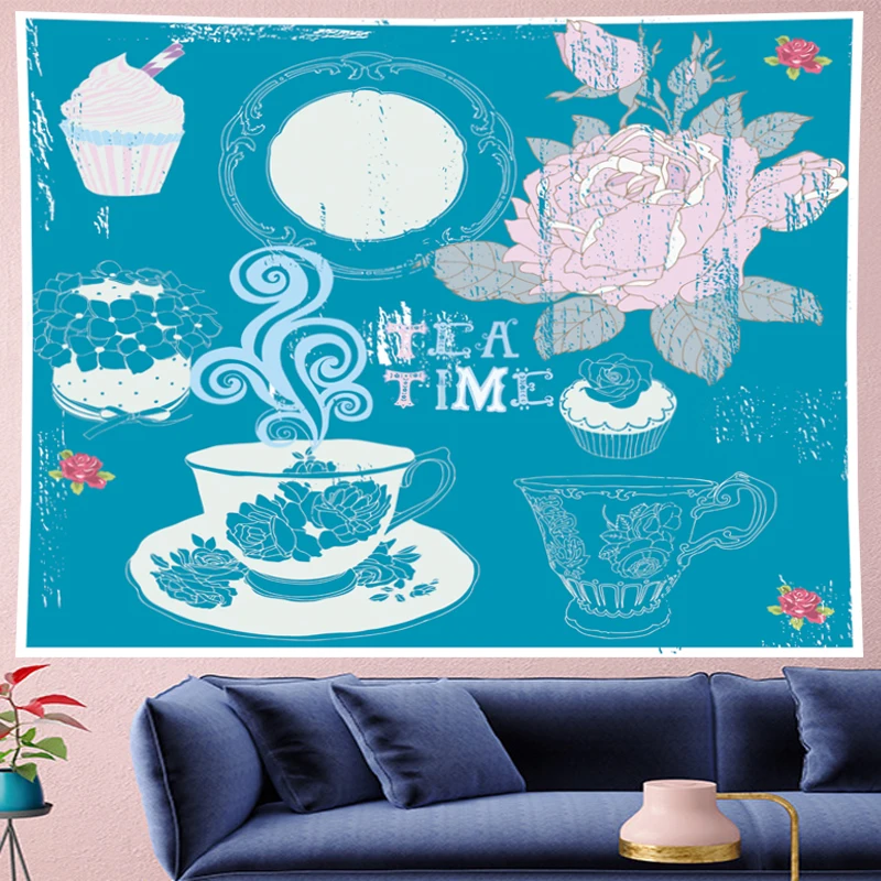 

Cute cup cake cartoon wall hanging Afternoon tea Tapestries kids room fresh style Wall Tapestry Hanging Home Decor wall carpet