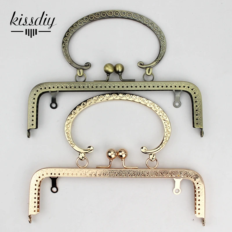 

KISSDIY 2 pcs/lot 20cm big size Metal Purse Frame vintage handle antique bronze golden tone kiss clasp DIY Bag Accessories