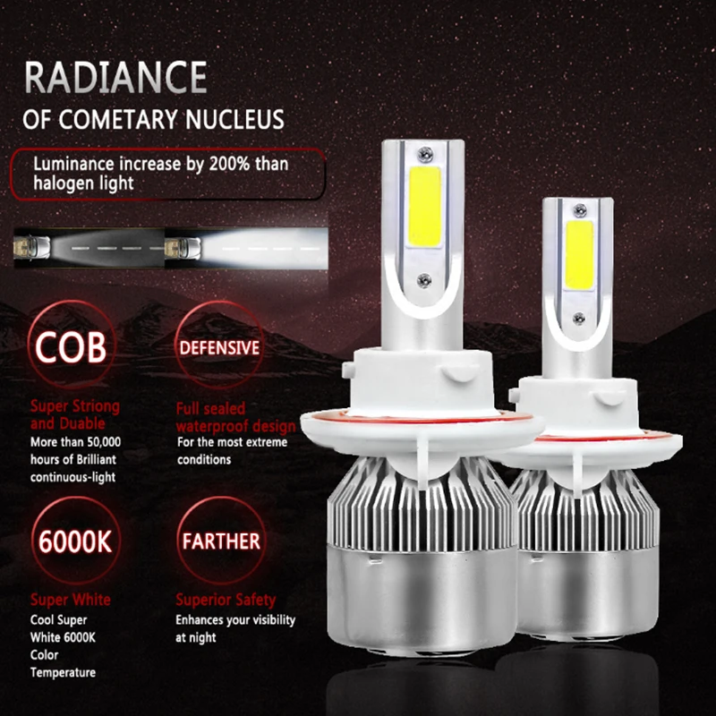 20 шт C6 светодиодный фар автомобиля H7 светодиодный H4 лампы HB2 H1 H3 H11 HB3 9005 HB4 9006 9004 9007 9012 72 Вт 8000lm Авто Противотуманные фары 12V