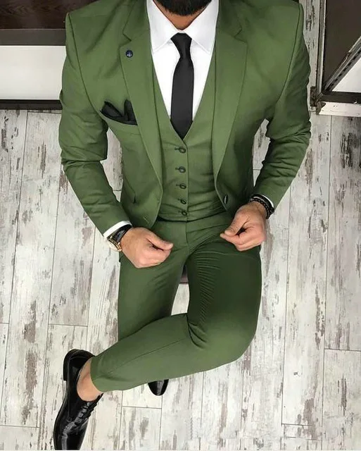 Для мужчин s зеленый Slim Fit формальные Бизнес 3 предмета костюм смокинг для жениха шаль нагрудные Свадебный Мужской костюм Две кнопки 2018