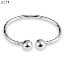Genuine Real Pure Solid 925 Sterling Silver Bangles for Women Jewelry Round Ball Female Cuff Bangle Bracelet Hand Wristband Gift pure silver 925 twisted cord weave bangle men women vintage cuff bracelet 6mm band 100% real sterling silver 925 handmande craft