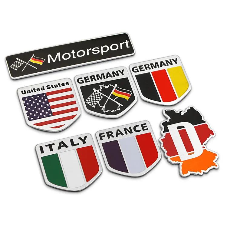 

2 PCS Car Styling 3D Aluminum England Italy Germany France USA Polygon Shield Flag Car Sticker National Badge Emblem