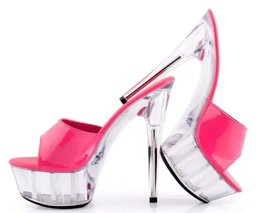 Босоножки на очень высоком каблуке 15 см; прозрачная обувь с кристаллами; Свадебная обувь; цвет розовый; водонепроницаемый охладитель; шлепанцы; женская летняя обувь