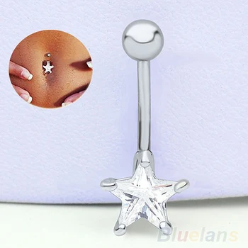 

1pc Rhinestone Navel Ring Bar Barbell Star Drop Dangle Body Piercing Surgical Steel Nombril Ombligo Women Body Jewelry Barbell