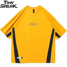 Для мужчин Хип-хоп футболка уличная Цвет Блок Лоскутные футболки Harajuku летние шорты с длинными рукавами футболка из хлопка модные топы тройники