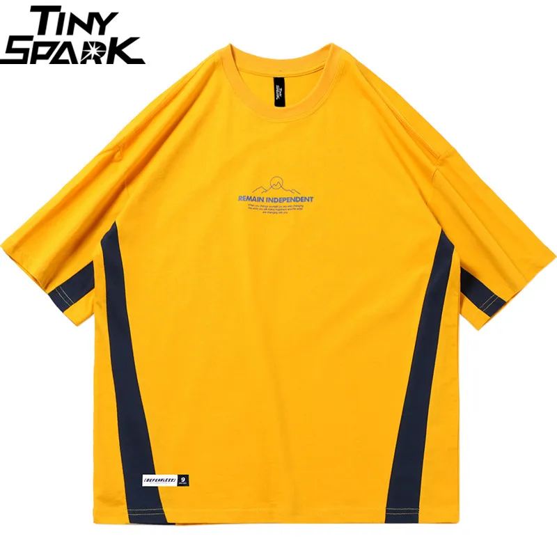 Skup 2019 mężczyźni Hip Hop T koszula Streetwear kolor bloku Patchwork Harajuku koszulki lato z krótkim rękawem Tshirt bawełniane stylowe topy koszulki