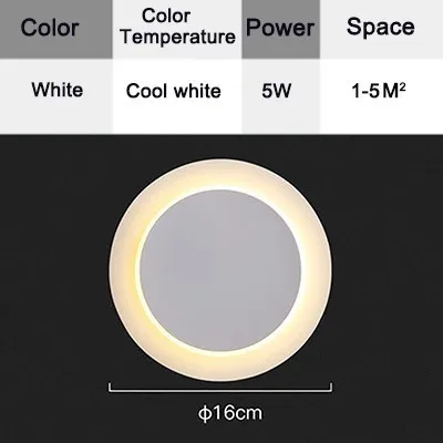Светодиодный настенный светильник для спальни с поворотом на 360 градусов, регулируемый светильник 4000 K, белый креативный настенный светильник, черный современный квадратный круглый светильник - Цвет абажура: Белый