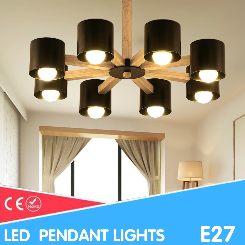 

Green Eye Nordic Pendant Lights LED BULB E27 With Iron Lampshade For Living Room Suspendsion Lighting Fixtures Lamparas Wooden