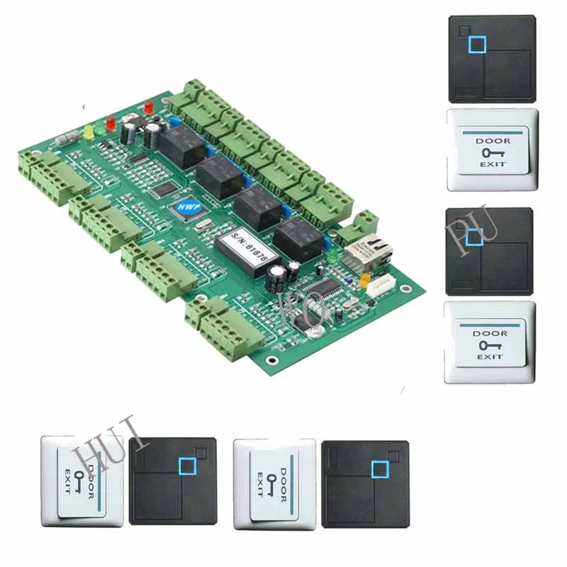

Free shipping Access controller kit Four doors access controller with 4 EM wiegand26 readers and 4 exit buttons
