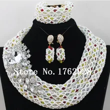 Африканский бисер комплект ювелирных изделий нигерийские Свадебные комплекты ювелирных изделий 3 слоя бисера ожерелье из бисера серьги браслет набор C000549