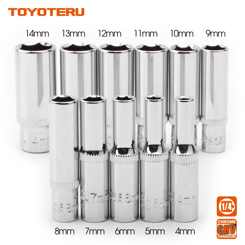 

11PC 1/4Inch Drive Deep Socket Set in Socket Sliding Rail, Cr-V,4mm,5mm,6mm,7mm,8mm,9mm,10mm,11mm,12mm,13mm,14mm