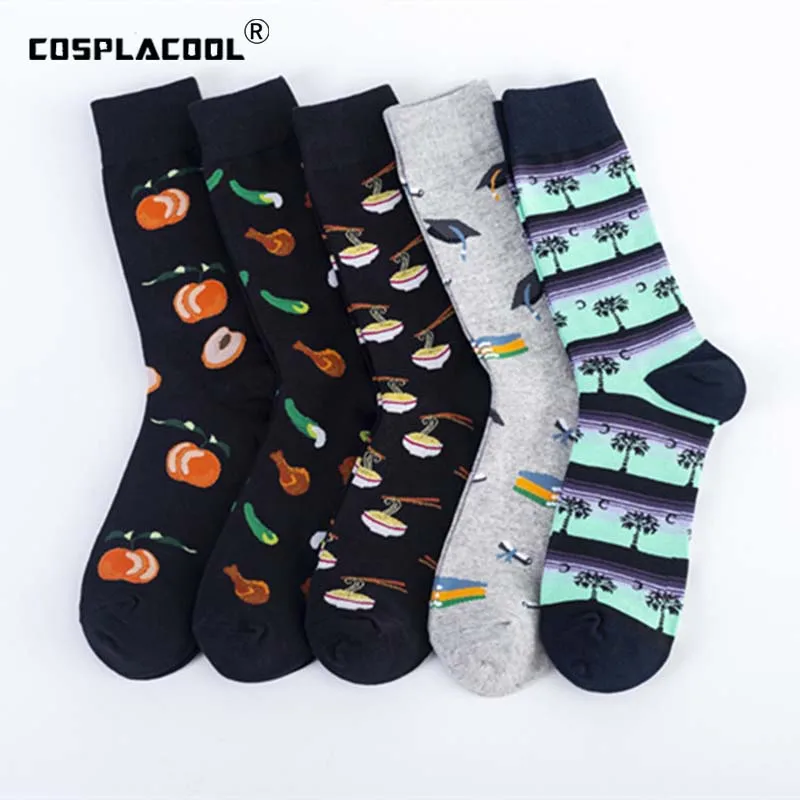 Мужские носки с принтом счастливой вкусной еды, цветные носки с креативным рисунком лапши, забавные носки Harajuku, свадебные носки для скейтборда