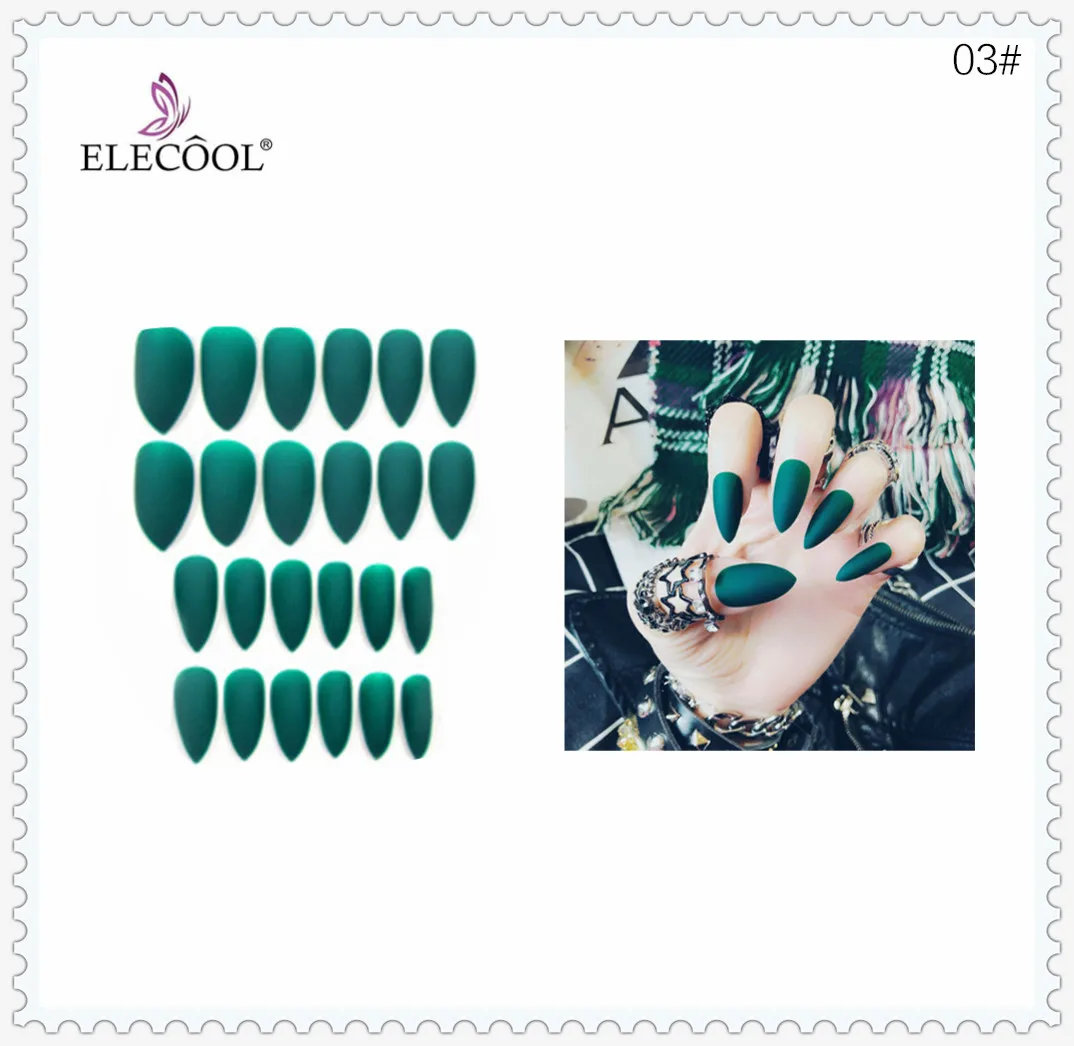 Длинные накладные ногти ELECOOL, 24 шт., 10 чистых цветов, накладные ногти, гель для наращивания ногтей, искусственные ногти, дизайн ногтей - Цвет: 03