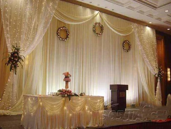 

Wedding backdrop Luxurious wedding supplies decorations wedding white stage fabric curtain backdrop with Beautiful Swag