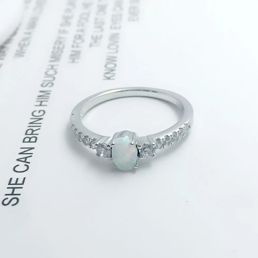Soild 925 Sterling Silver Ring Oval Blue Opal Stone Elegant Wedding Jewelry Gifts For Women (JewelOra RI103627 )