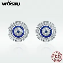 WOSTU лучшие продажи 925 стерлингового серебра синий глаз Samsara круглые серьги гвоздики для женщин модные оригинальные ювелирные изделия вечерние DXE148
