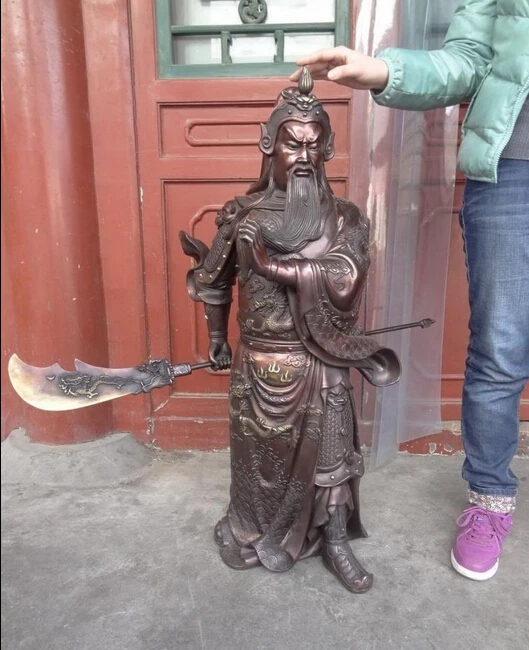 

wholesale factory 41" Chinese Pure Bronze Fly Dragon Warrior FengShui GuanGong Guan Yu God Statue