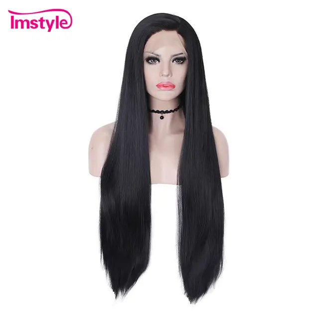 Imstyle Black Wig Long Synthetic Lace Front Wigs Straight Natural