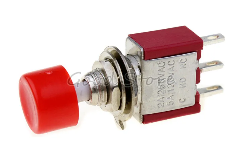 DS612 красный 3 контактный SPDT мгновенный AC 2A/250V 5A/120V кнопочный переключатель 1 NO