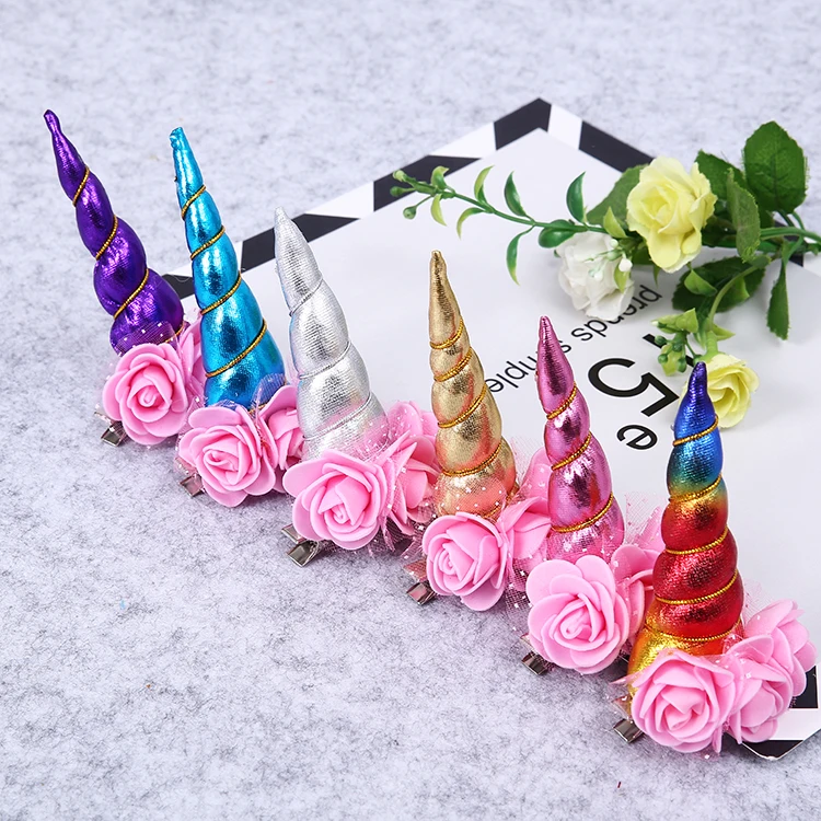 

2018 New Flower Barrettles 1pc Girls Baby Kids Unicorn Hair Accessories Bows Alligator Pretty Children Birthday Party Clip Slide