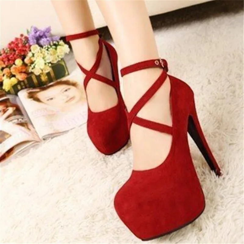 Korean version of the new ultra high heel stiletto shoes XL fashion cross strap waterproof platform women's single product trend