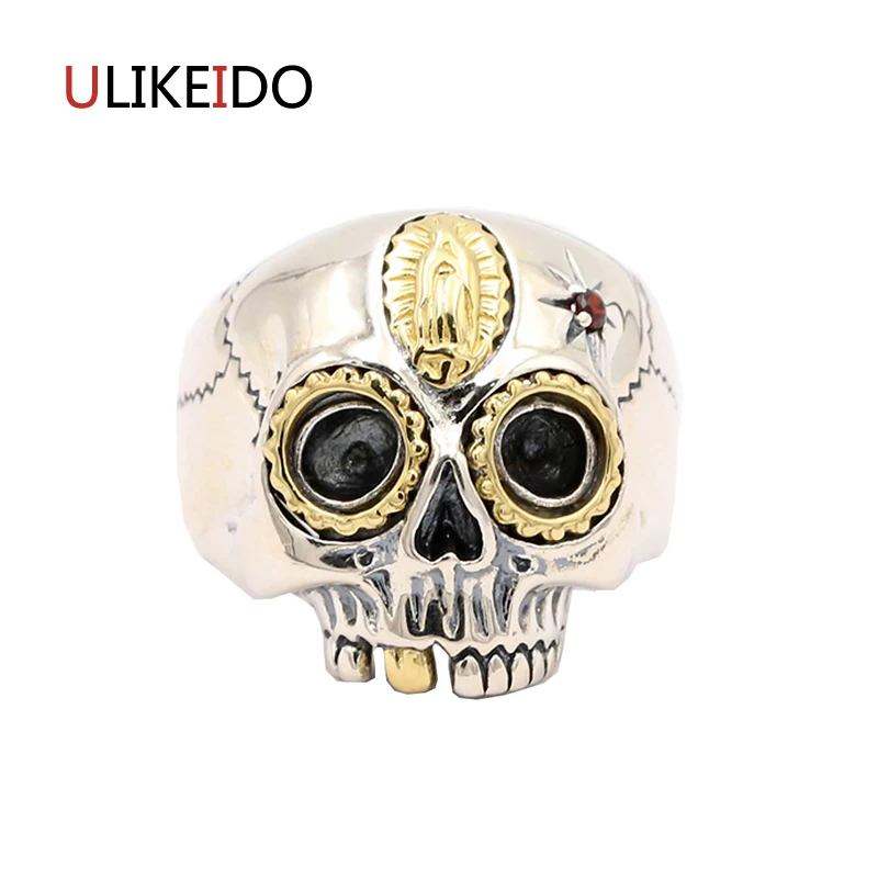 

100% Pure 925 Sterling Silver Jewelry Hyperbole Skull Rings Fashion Pirate Skeleton Punk Ring For Men Special Gift 291