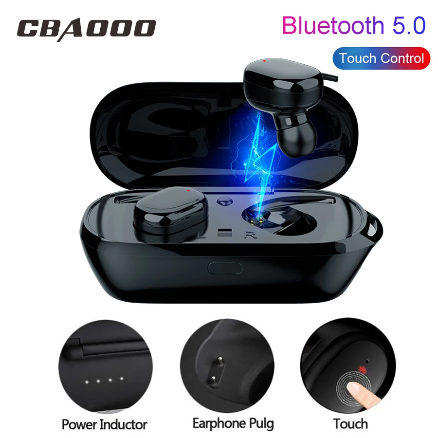 

CBAOOO T2S TWS Mini Wireless Bluetooth Earphones Stereo V5.0 Earbuds Touch control sports Headset With MIC Earphone charging bin