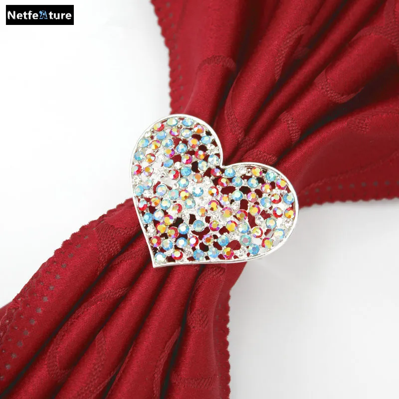 Romantic Heart Napkin Rings For Wedding Table Decoration Colorful Rhinestone Napkin Holder