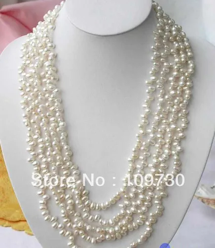 

Jewelry 002058 5ROW 7MM WHITE RICE FRESHWATER CULTURED PEARL NECKLACE
