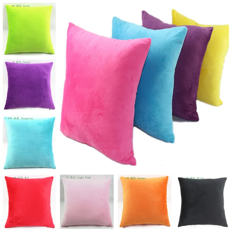 Cheap Hot Selling Candy Colored Two Sided Pure Super Soft Short Plush Decorative Pillows For ...