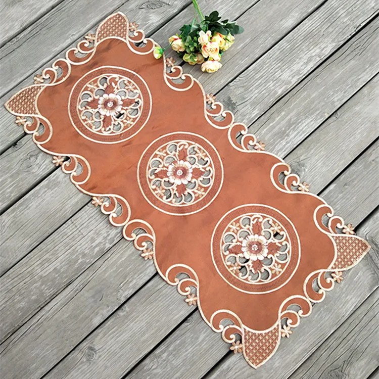

Europe luxury satin table runners modern christmas tablecloth flag hollow-out coffee table cover banquet wedding home decor T077