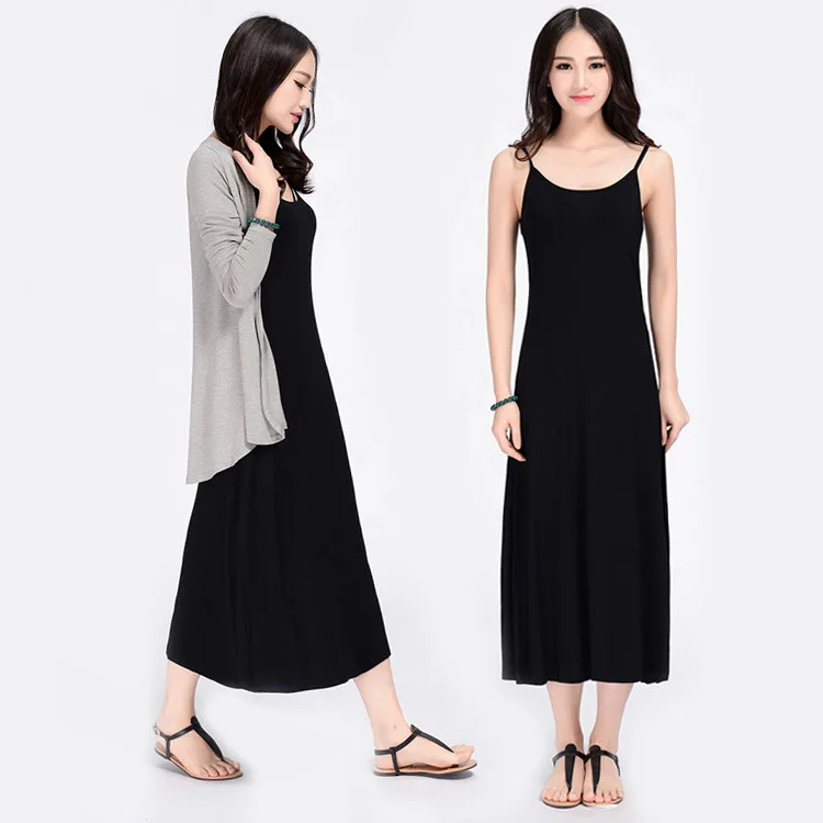 

Modal cotton spaghetti strap vest full slip A line big bottom long elastic underskirt plus size solid