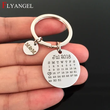 

Customized Hand Stamped Calendar Keychain,Personalized Keyring, Custom Initial Name&Date, Custom Key Chains Gifts for Valentines
