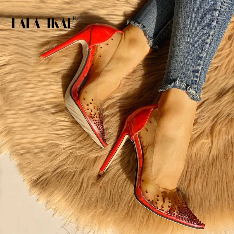 LALA IKAI Rhinestone Women Pumps Wedding Shoes Spring Summer High Heels PVC Sexy Party Shoes Chaussures Femme 014C3721-4
