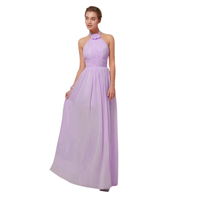 Light Purple E Королевские синие шифоные платья для подружек невесты Длинные женские платья-трапеция большого размера на свадебные вечеринки и выпускной без рукавов - Цвет: Light Purple E
