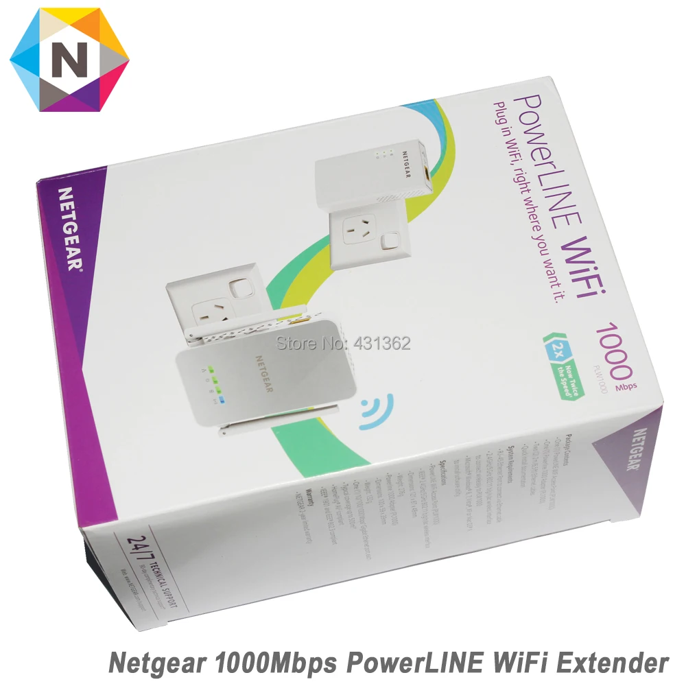 Wi Fi повторитель Netgear PowerLINE PLW1000 1000 Мбит/с 802.11b/g/n/AC|Сетевые адаптеры c передачей