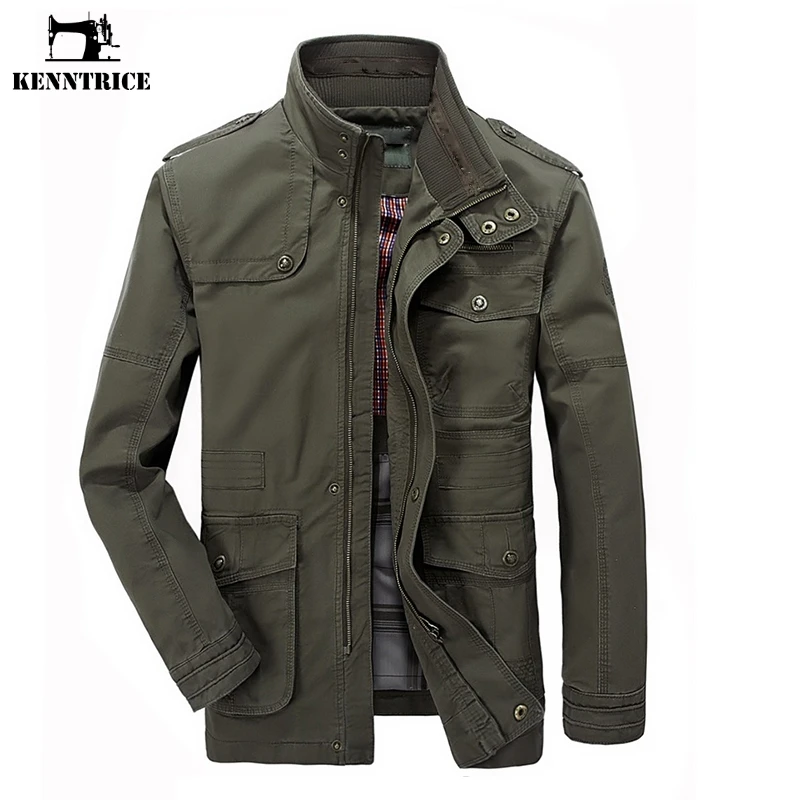 

KENNTRICE Large Size Men Jacket Spring Thin Coat Medium Long Multi-pocket Military Jackets Breathable Plus Size 6XL 7XL