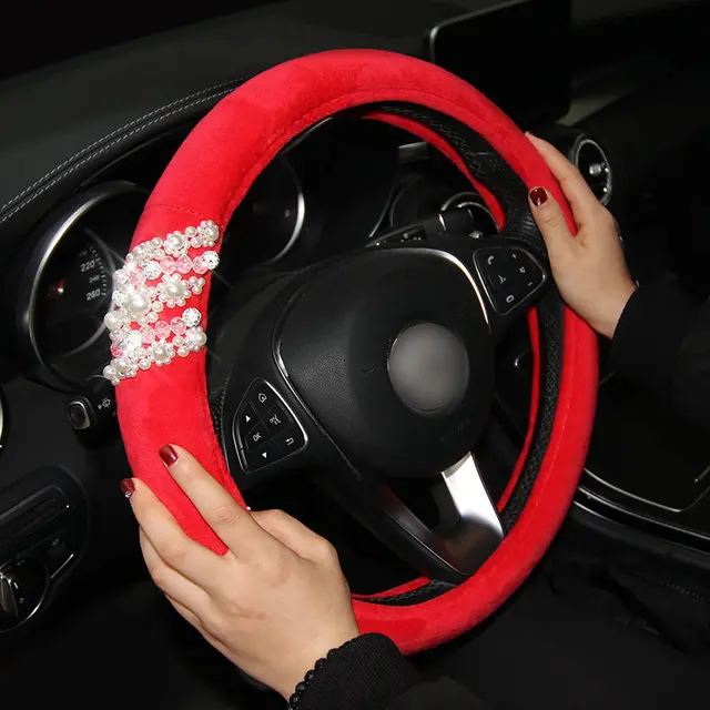 Pearl Crystal Car Steering Wheel Covers Women Girls Diamante Rhinestone