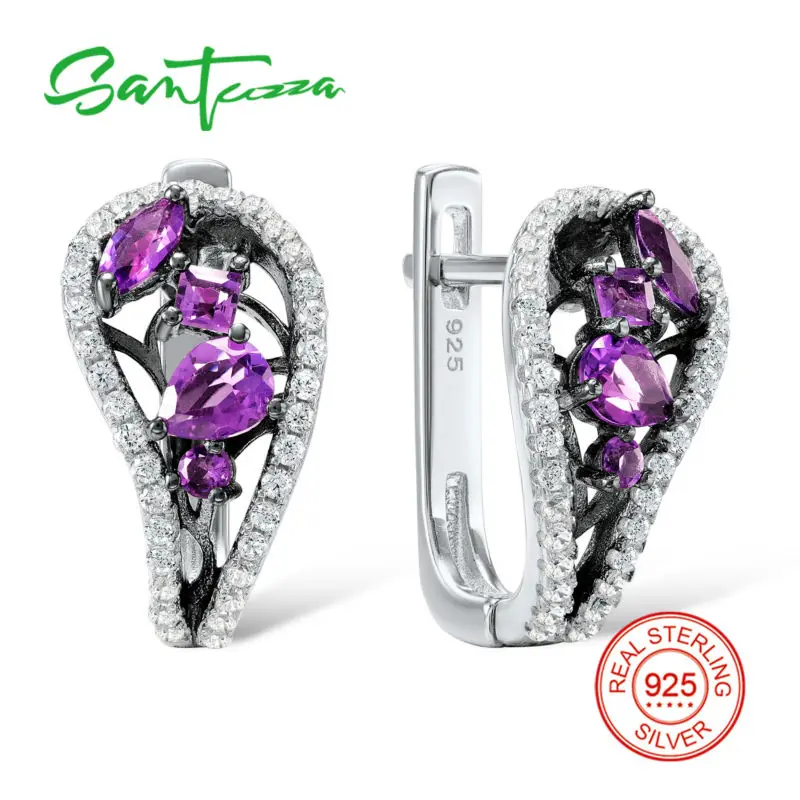 

SANTUZZA Silver Earrings For Women 925 Sterling Silver Stud Earrings Silver 925 with Stones Cubic Zirconia brincos Jewelry