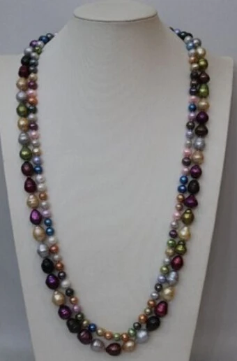 

Jew3108 Multi-color Freshwater pearl Double Necklace 8mm&12x14mm Alloy "handmade