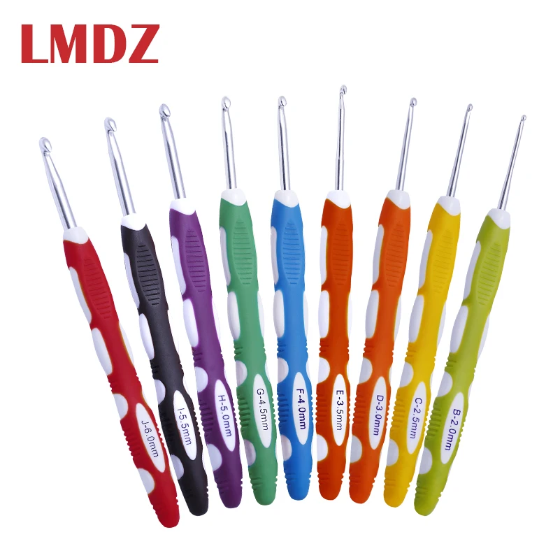

LMDZ 9pcs/set Soft Handle Aluminum Crochet Hooks Sweater Weaving Knitting Needles Tools Sewing Needles Kit Set Hook for knit