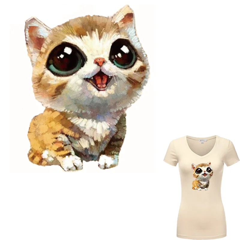 

Cute Cat Patch Iron-on Transfers For Clothing A-level Washable Stickers Decoration Print On T-shirt Hat Socks Two Size