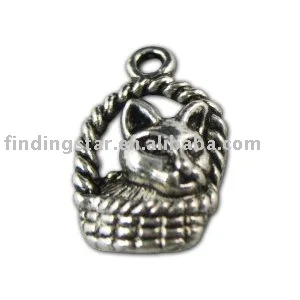 

FREE SHIPPING 100pcs Tibetan silver dog in basket charms A10703