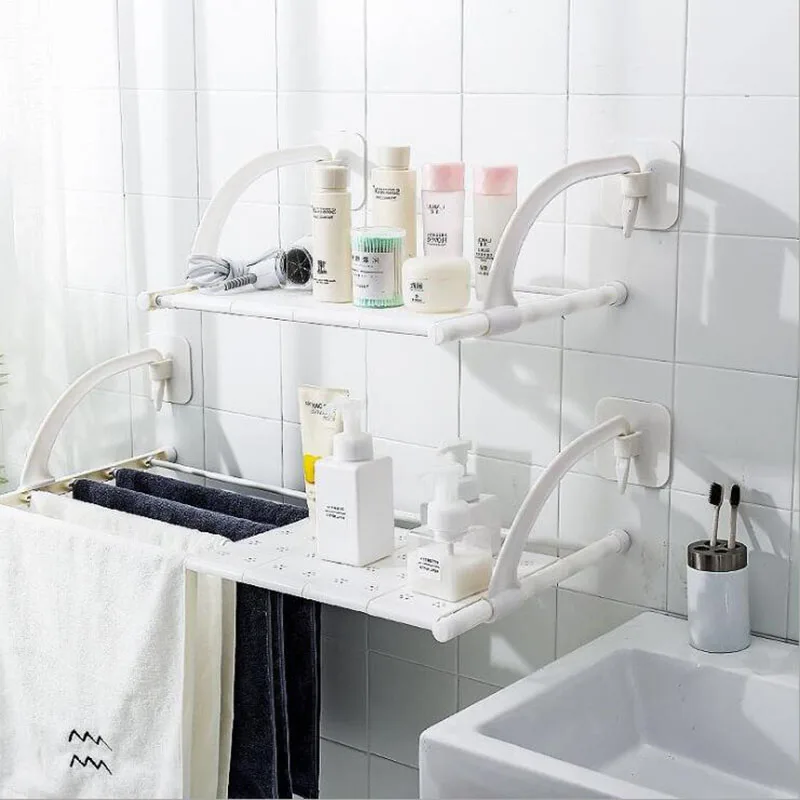 

Multifunctional bathroom shelf balcony drying rack foldable retractable punch-free bathroom towel rack bathroom shelf