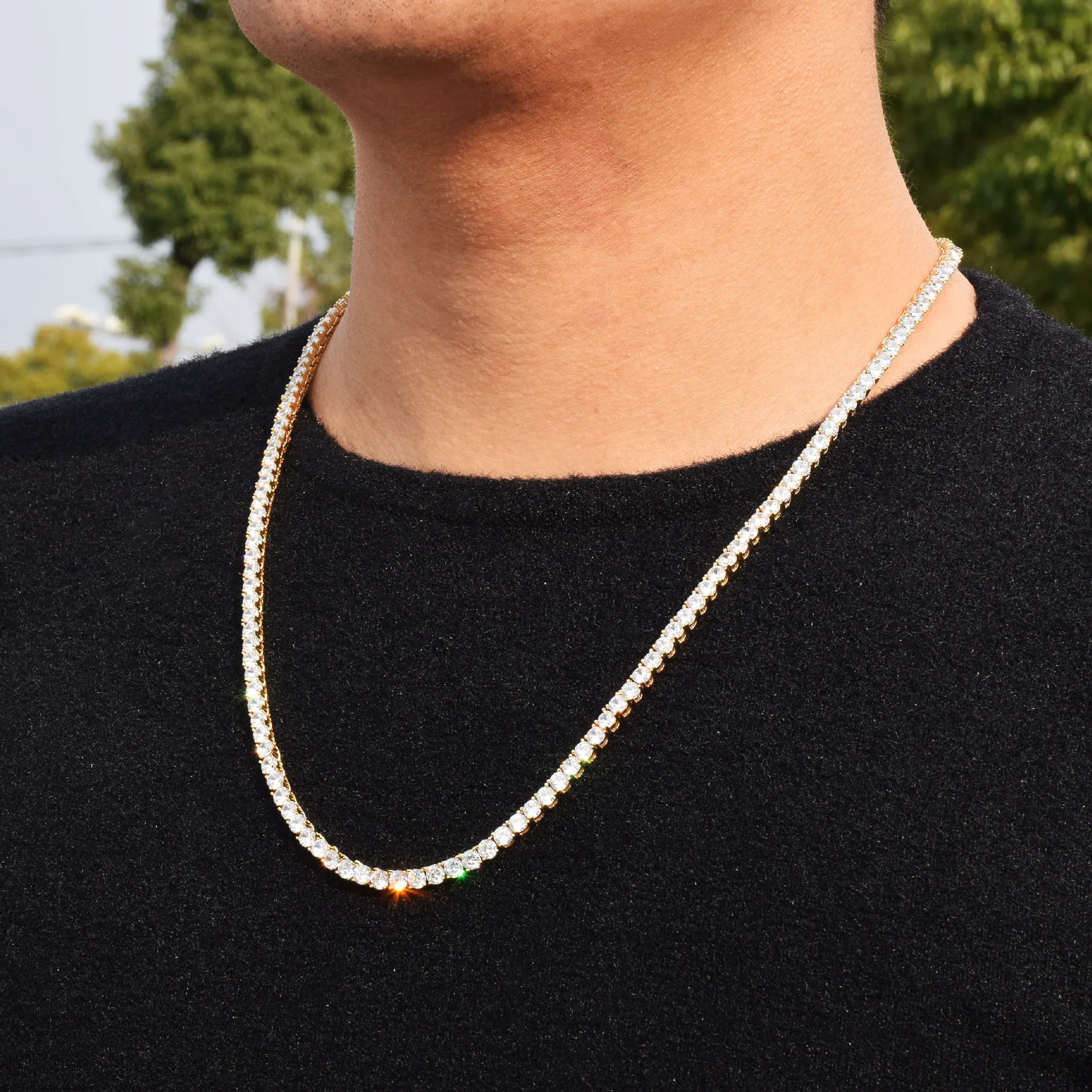 6 мм Iced Zirkoon 1 Rij теннисная цепочка Ketting Hip Hop Sieraden God Zilver Koper Materiaal Mannen Cz Ketting Link 20 дюймов