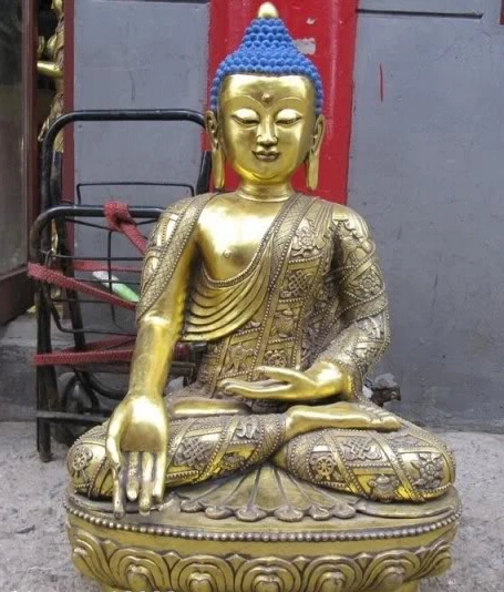 

20" Nepal Folk temple Bronze Copper Gild Eight treasures Sakyamuni Buddha Statue