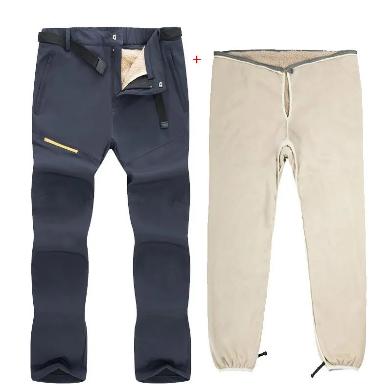 Hombres invierno Fleece 2 unidades Set pantalones de esquí deportes al aire libre senderismo Trekking escalada esquí viento cálido forro extraíble Pantalones Hombres invierno Fleece 2 unidades Set pantalones de esquí deportes al aire libre senderismo Trekking escalada esquí viento cálido forro extraíble Pantalones