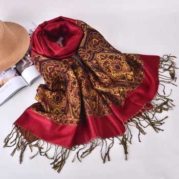 

2017 fashion brand woman scarf bohemian floral embrodiery Jacquard scarf long wide women scarves long tassel scarf 180*70cm