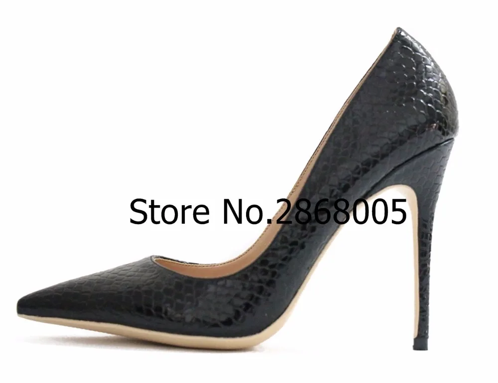 

Women Sexy Pointed Toe 12cm Thin High Heels Pumps Pretty Women Nude Snake Printed Leather Heels Work Party Dress Shoes Discount